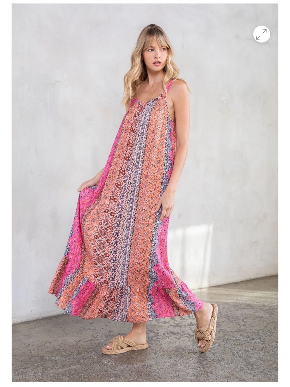 lovestitch Pink and Orange Printed Maxi Dress